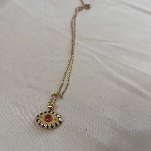 Ramla 16” gold plated Gold Necklace with Pink Eye Pendant